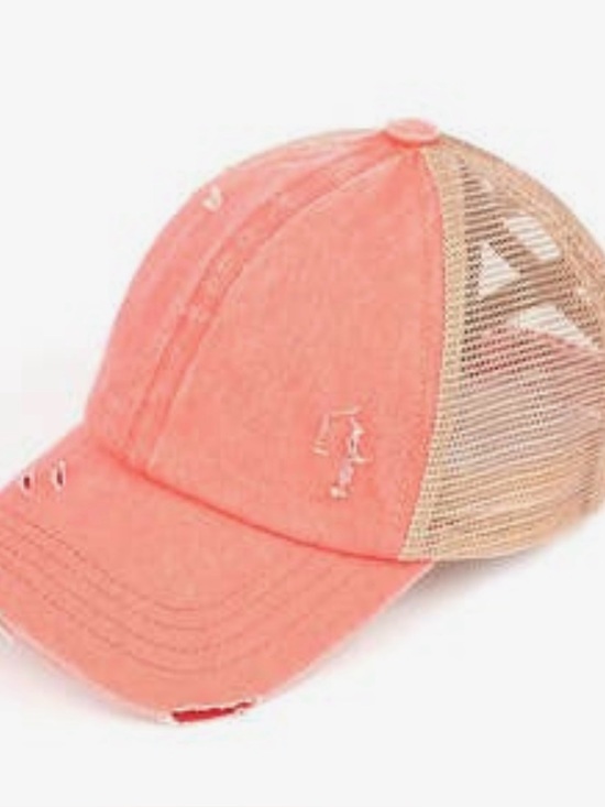 Funky Junque Accessories - Coral Pink and Beige Mesh Baseball  Cap by Funky Junque.